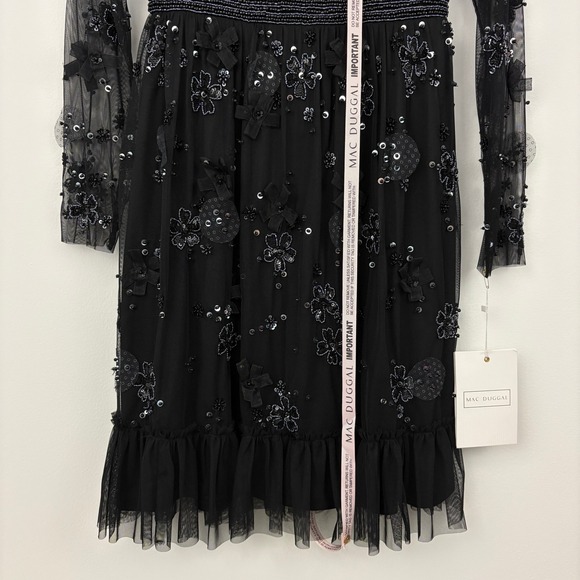 NWT Mac Duggal Black Sheer Long Sleeve Embellished Mini Dress 9140 Size 2 - Picture 6 of 16